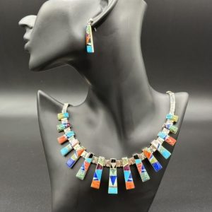 Navajo Handmade Necklace And Earring Multistone Set